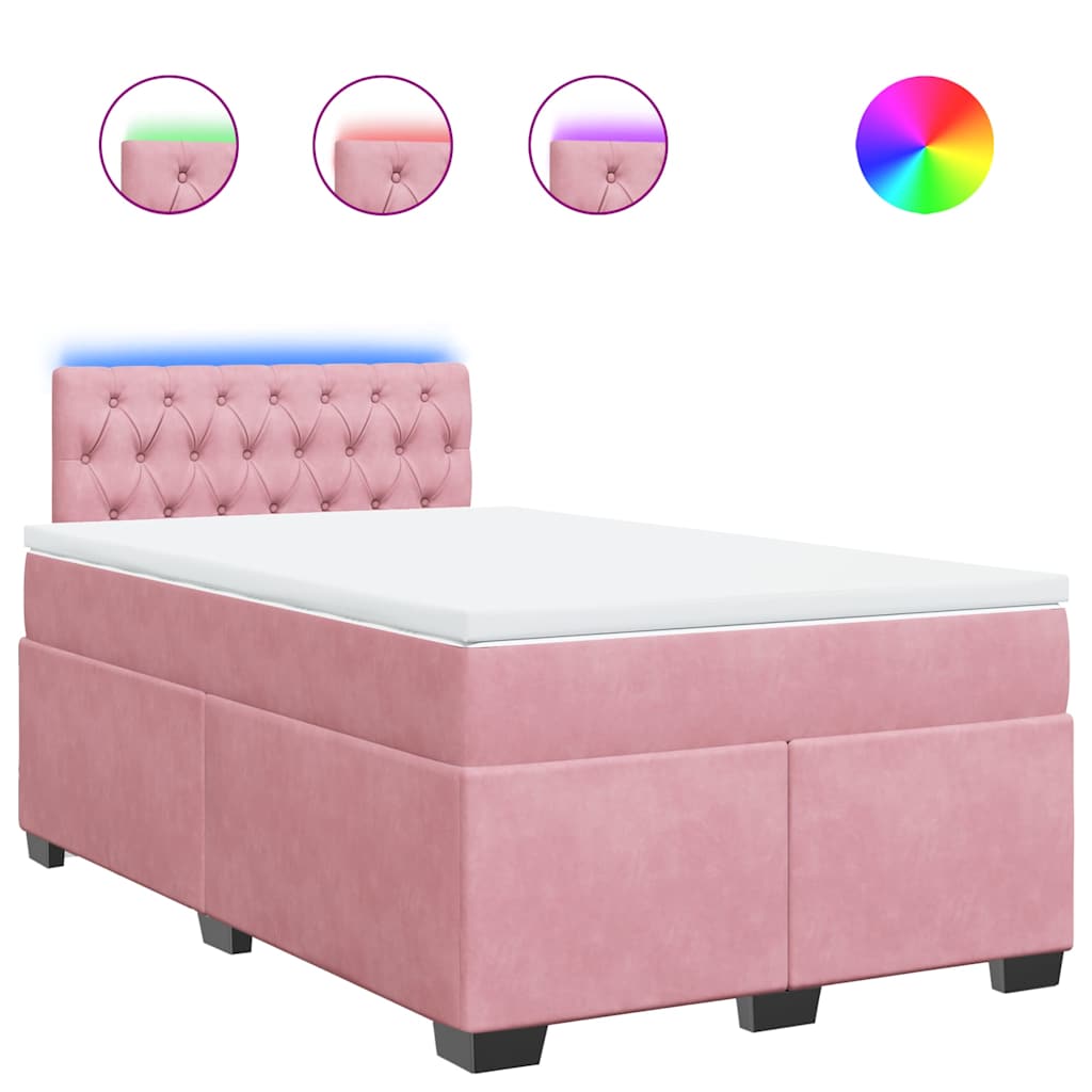 vidaXL Κρεβάτι Boxspring με Στρώμα Ροζ 120x190 εκ. Βελούδινο