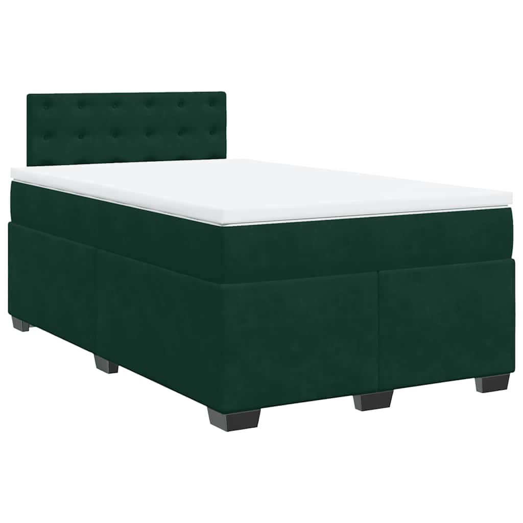 vidaXL Κρεβάτι Boxspring με Στρώμα Σκούρο Πράσινο 120x190εκ. Βελούδινο