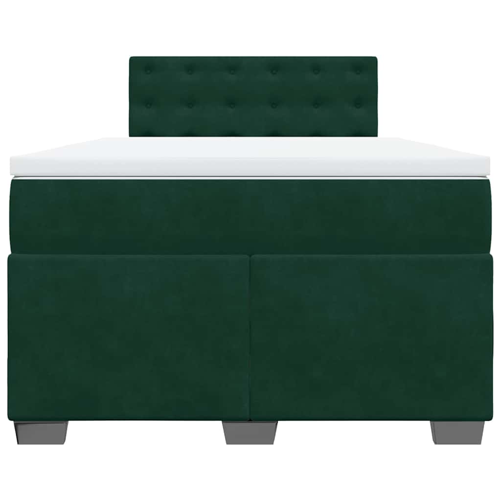 vidaXL Κρεβάτι Boxspring με Στρώμα Σκούρο Πράσινο 120x190εκ. Βελούδινο