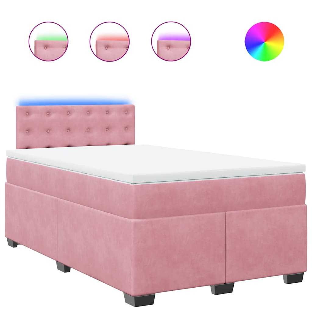 vidaXL Κρεβάτι Boxspring με Στρώμα Ροζ 120x190 εκ. Βελούδινο