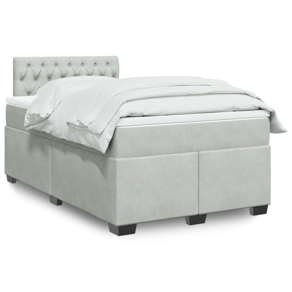 vidaXL Κρεβάτι Boxspring με Στρώμα Ανοιχτό Γκρι 120x200 εκ. Βελούδινο