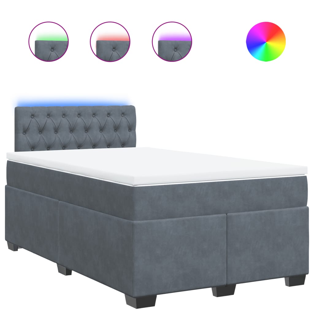 vidaXL Κρεβάτι Boxspring με Στρώμα Σκούρο Γκρι 120x200 εκ. Βελούδινο