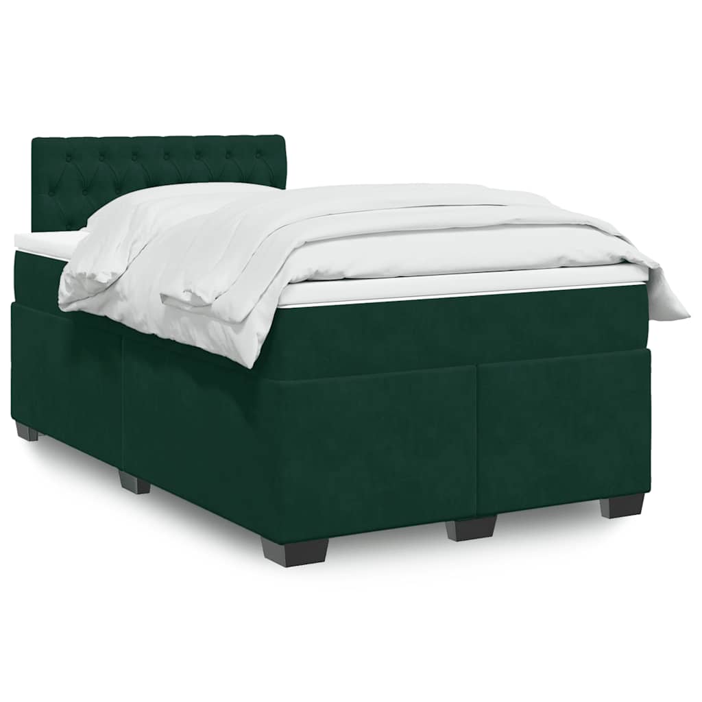 vidaXL Κρεβάτι Boxspring με Στρώμα Σκούρο Πράσινο 120x200εκ. Βελούδινο