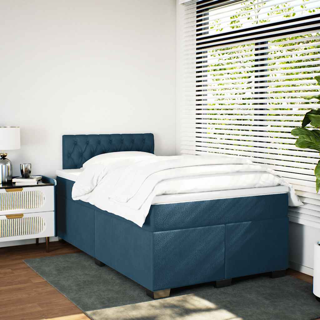 vidaXL Κρεβάτι Boxspring με Στρώμα Μπλε 120x200 εκ. Βελούδινο