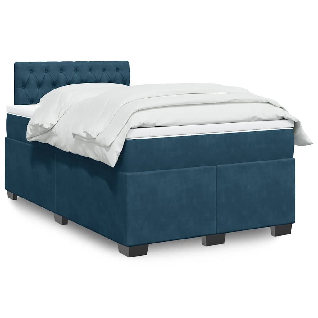 vidaXL Κρεβάτι Boxspring με Στρώμα Μπλε 120x200 εκ. Βελούδινο