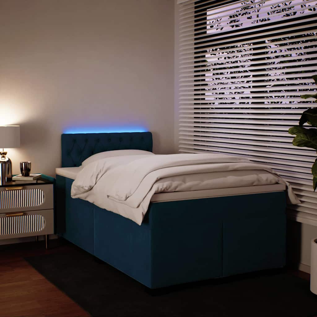 vidaXL Κρεβάτι Boxspring με Στρώμα Μπλε 120x200 εκ. Βελούδινο
