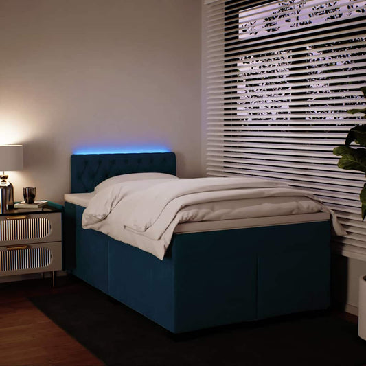 vidaXL Κρεβάτι Boxspring με Στρώμα Μπλε 120x200 εκ. Βελούδινο