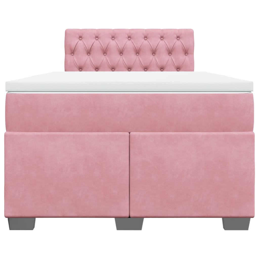 vidaXL Κρεβάτι Boxspring με Στρώμα Ροζ 120x200 εκ. Βελούδινο