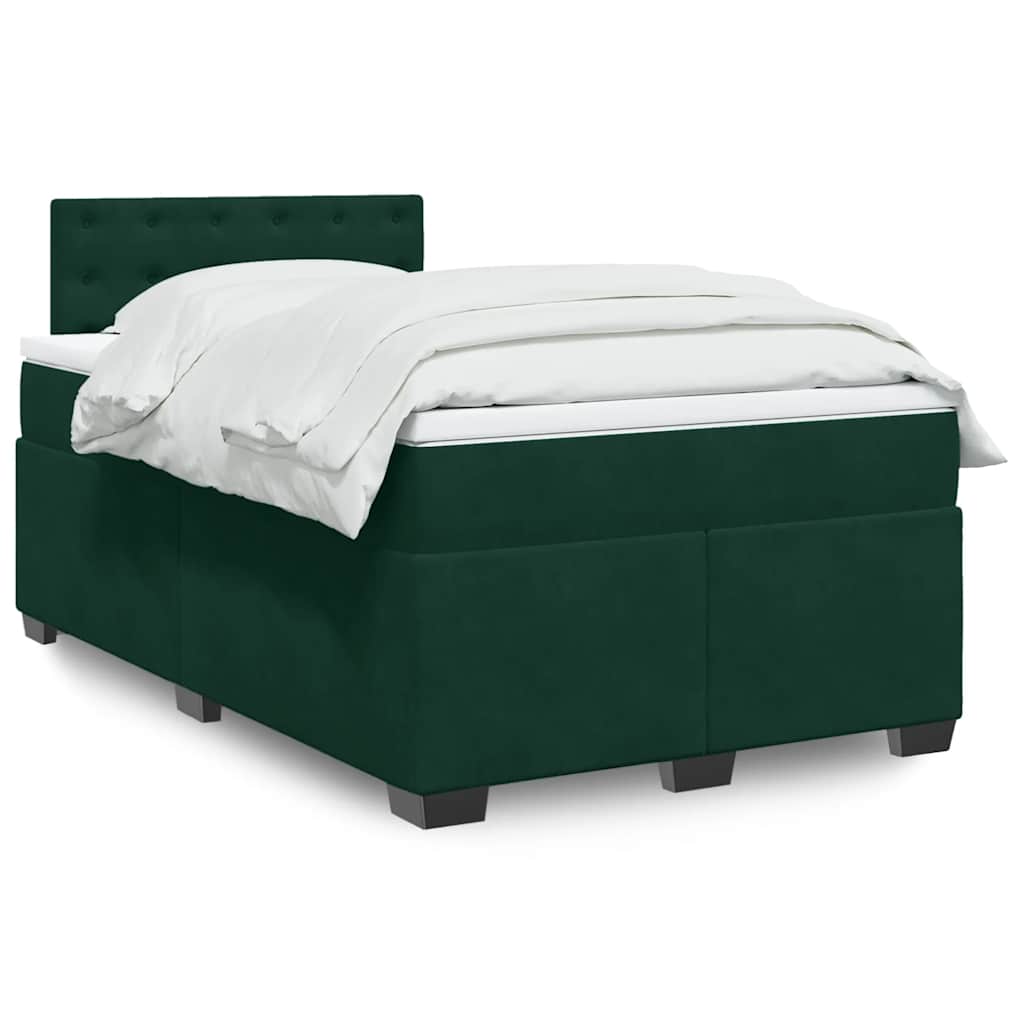 vidaXL Κρεβάτι Boxspring με Στρώμα Σκούρο Πράσινο 120x200εκ. Βελούδινο