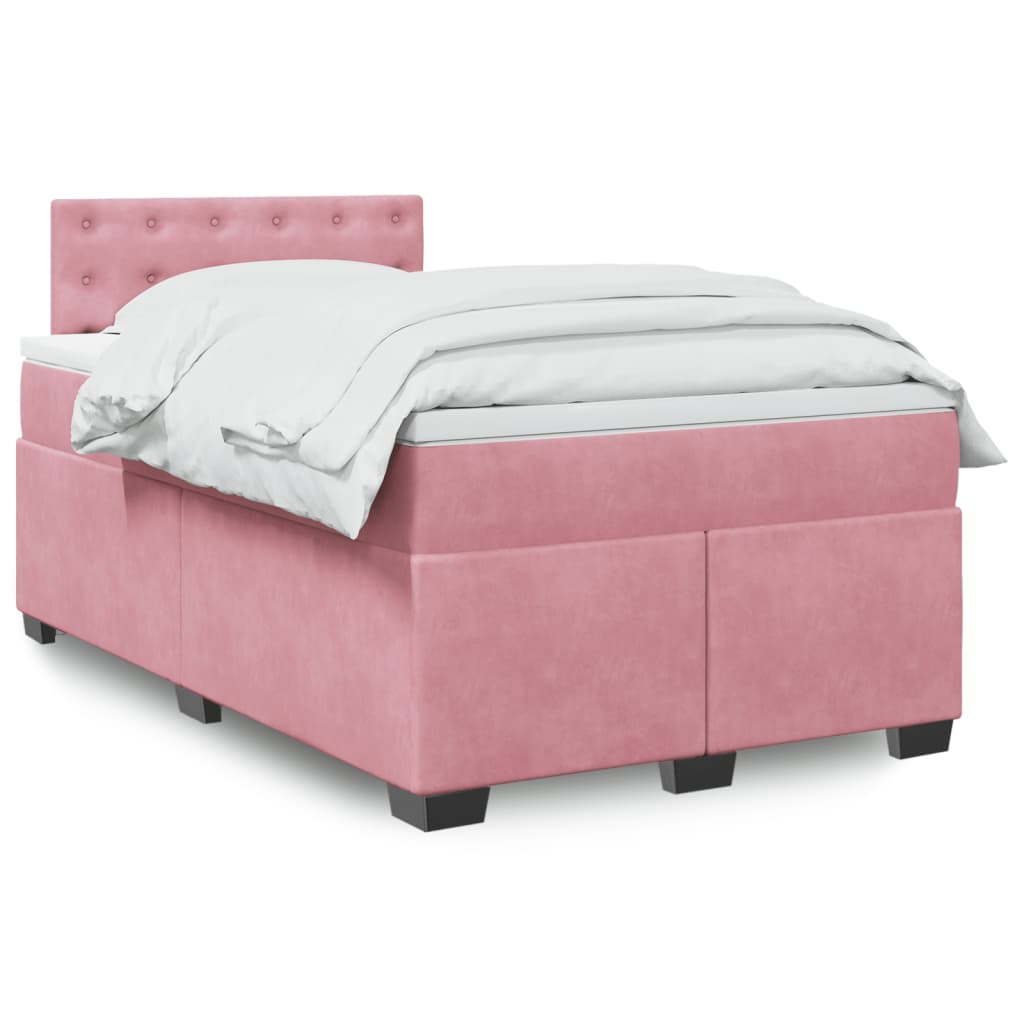 vidaXL Κρεβάτι Boxspring με Στρώμα Ροζ 120x200 εκ. Βελούδινο