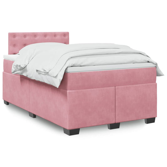 vidaXL Κρεβάτι Boxspring με Στρώμα Ροζ 120x200 εκ. Βελούδινο