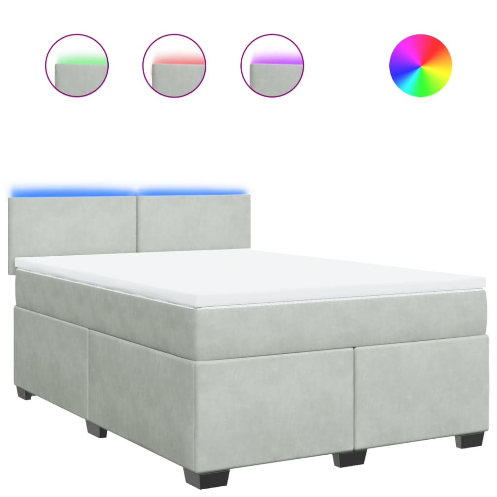 vidaXL Κρεβάτι Boxspring με Στρώμα Ανοιχτό Γκρι 140x190 εκ. Βελούδινο