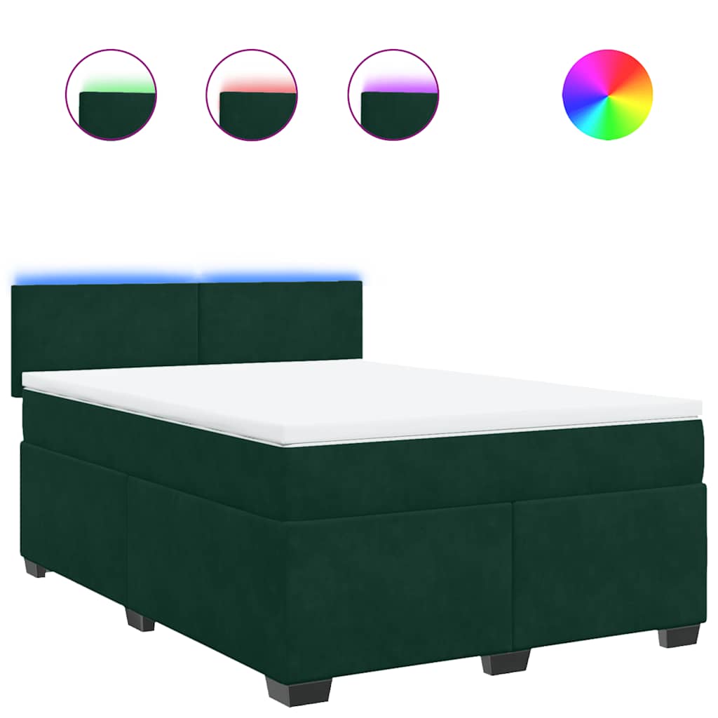 vidaXL Κρεβάτι Boxspring με Στρώμα Σκούρο Πράσινο 140x190εκ. Βελούδινο