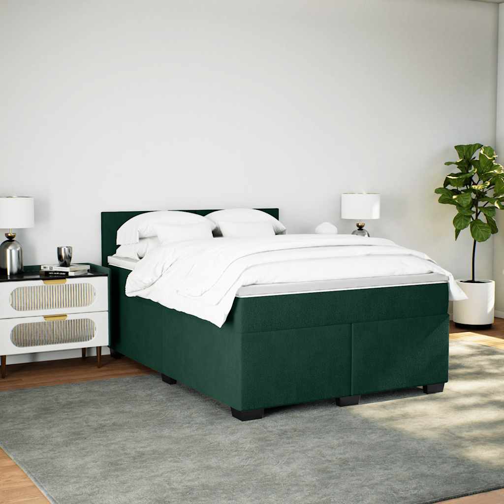 vidaXL Κρεβάτι Boxspring με Στρώμα Σκούρο Πράσινο 140x190εκ. Βελούδινο