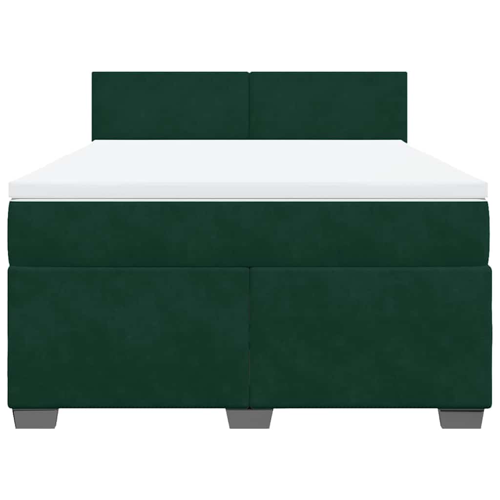 vidaXL Κρεβάτι Boxspring με Στρώμα Σκούρο Πράσινο 140x190εκ. Βελούδινο