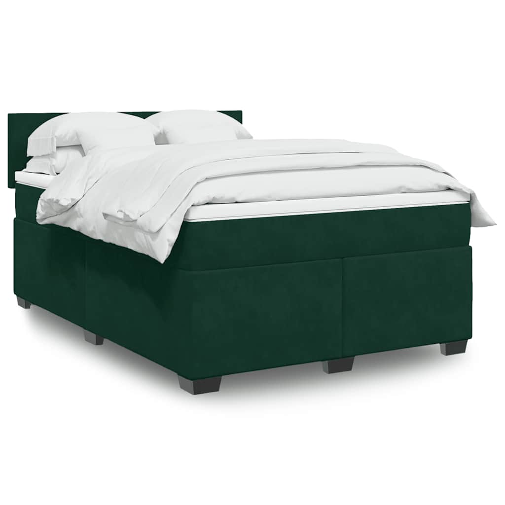vidaXL Κρεβάτι Boxspring με Στρώμα Σκούρο Πράσινο 140x190εκ. Βελούδινο