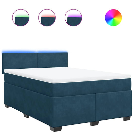 vidaXL Κρεβάτι Boxspring με Στρώμα Μπλε 140x190 εκ. Βελούδινο