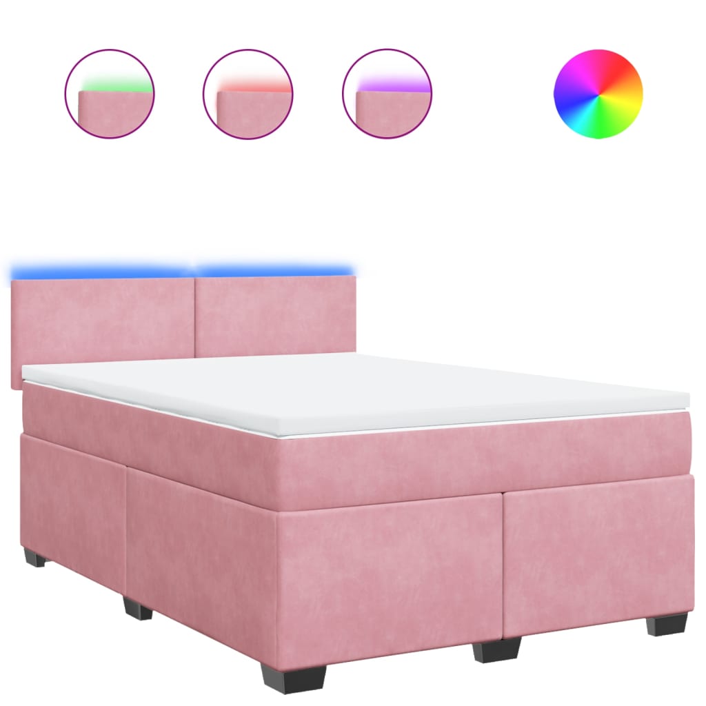 vidaXL Κρεβάτι Boxspring με Στρώμα Ροζ 140x190 εκ. Βελούδινο