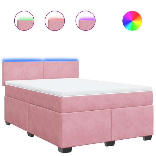 vidaXL Κρεβάτι Boxspring με Στρώμα Ροζ 140x190 εκ. Βελούδινο