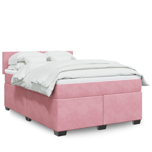 vidaXL Κρεβάτι Boxspring με Στρώμα Ροζ 140x190 εκ. Βελούδινο