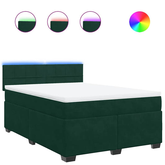 vidaXL Κρεβάτι Boxspring με Στρώμα Σκούρο Πράσινο 140x190εκ. Βελούδινο