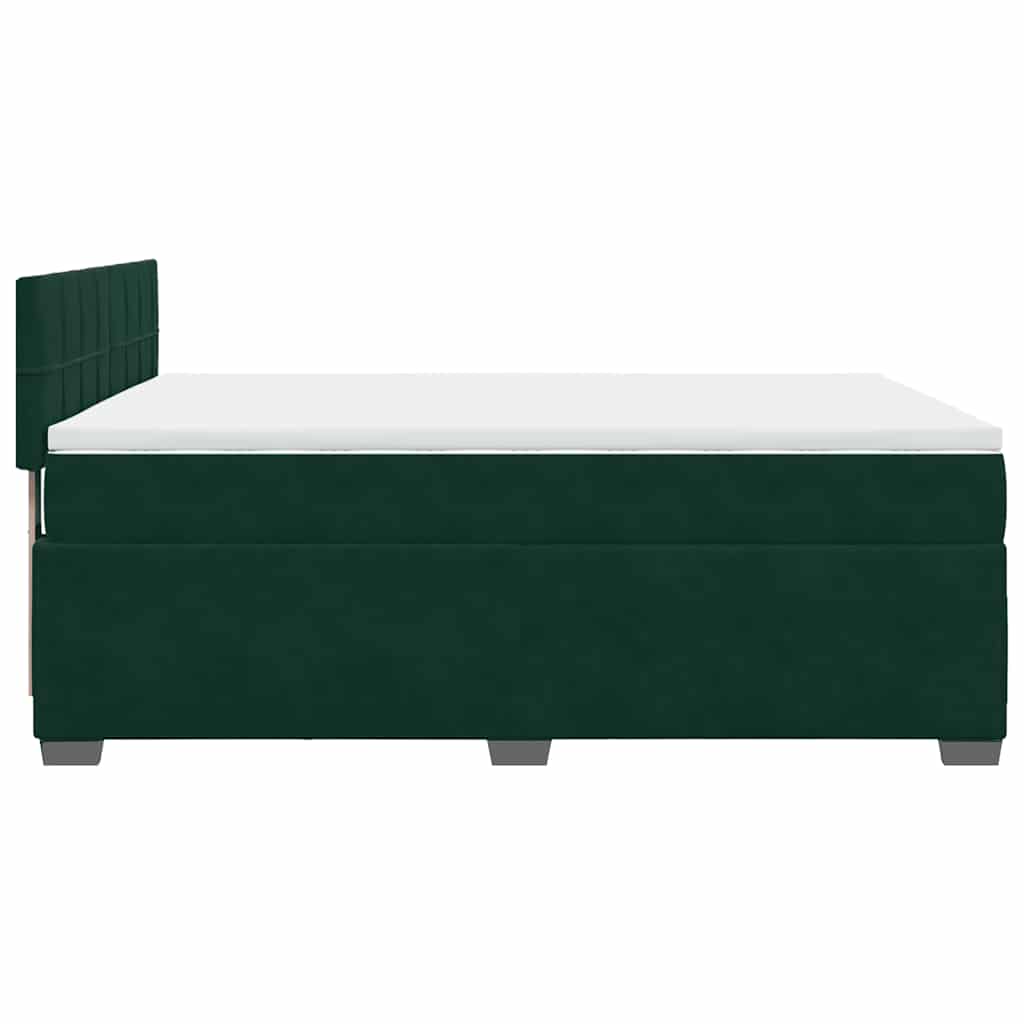 vidaXL Κρεβάτι Boxspring με Στρώμα Σκούρο Πράσινο 140x190εκ. Βελούδινο