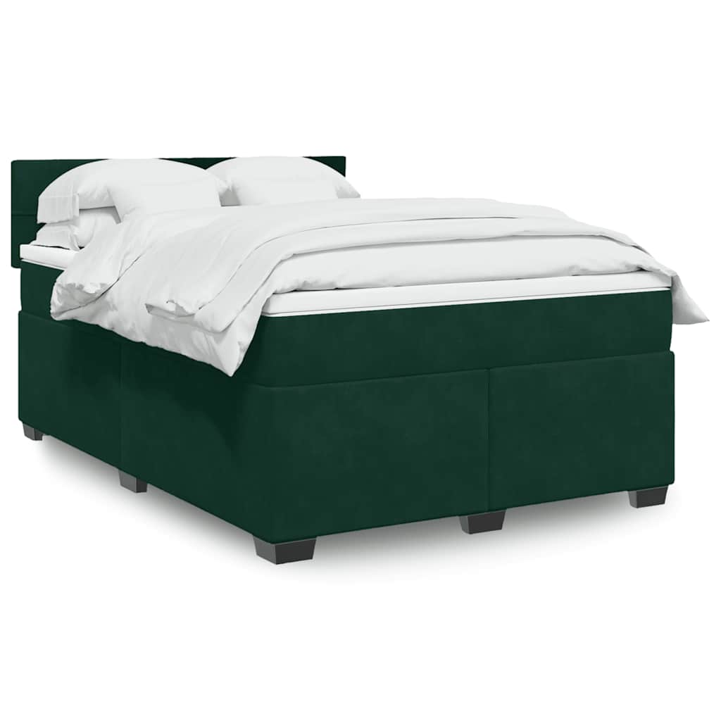 vidaXL Κρεβάτι Boxspring με Στρώμα Σκούρο Πράσινο 140x190εκ. Βελούδινο