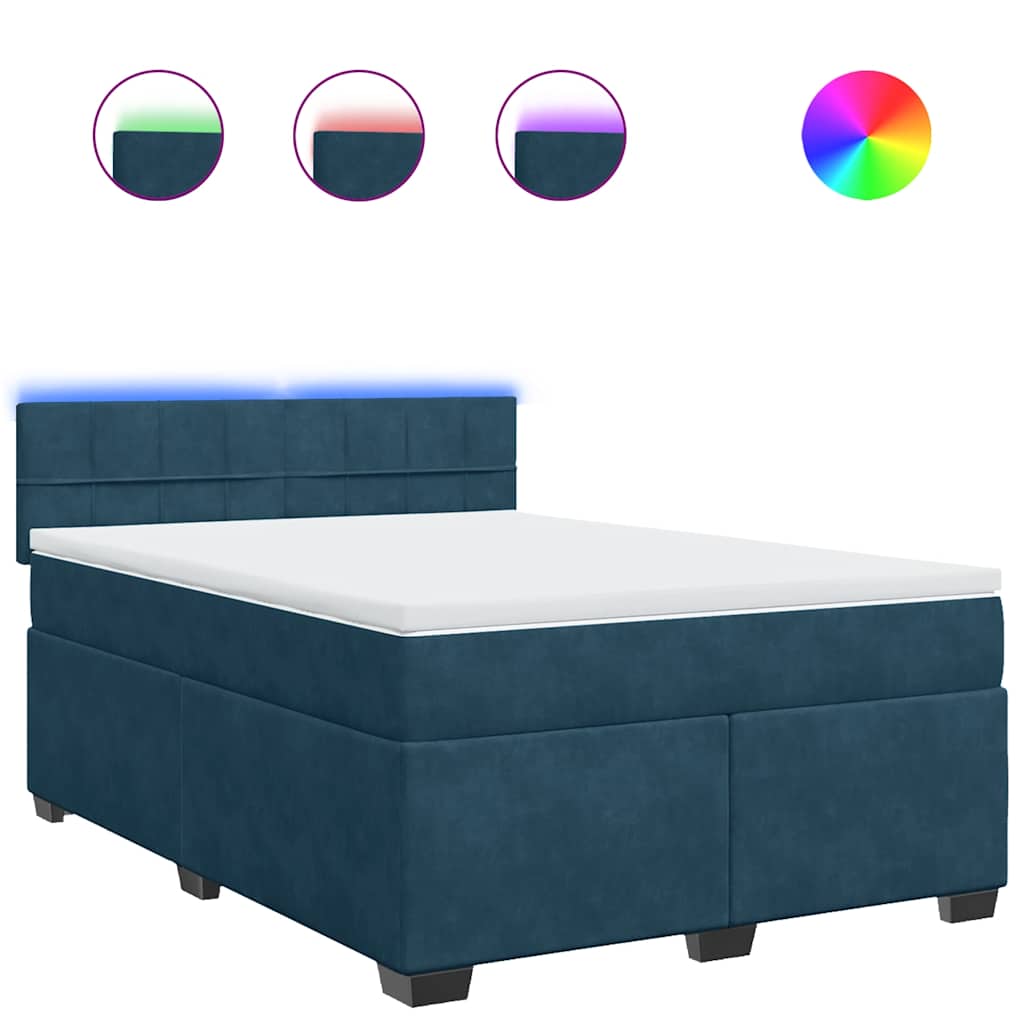 vidaXL Κρεβάτι Boxspring με Στρώμα Μπλε 140x190 εκ. Βελούδινο