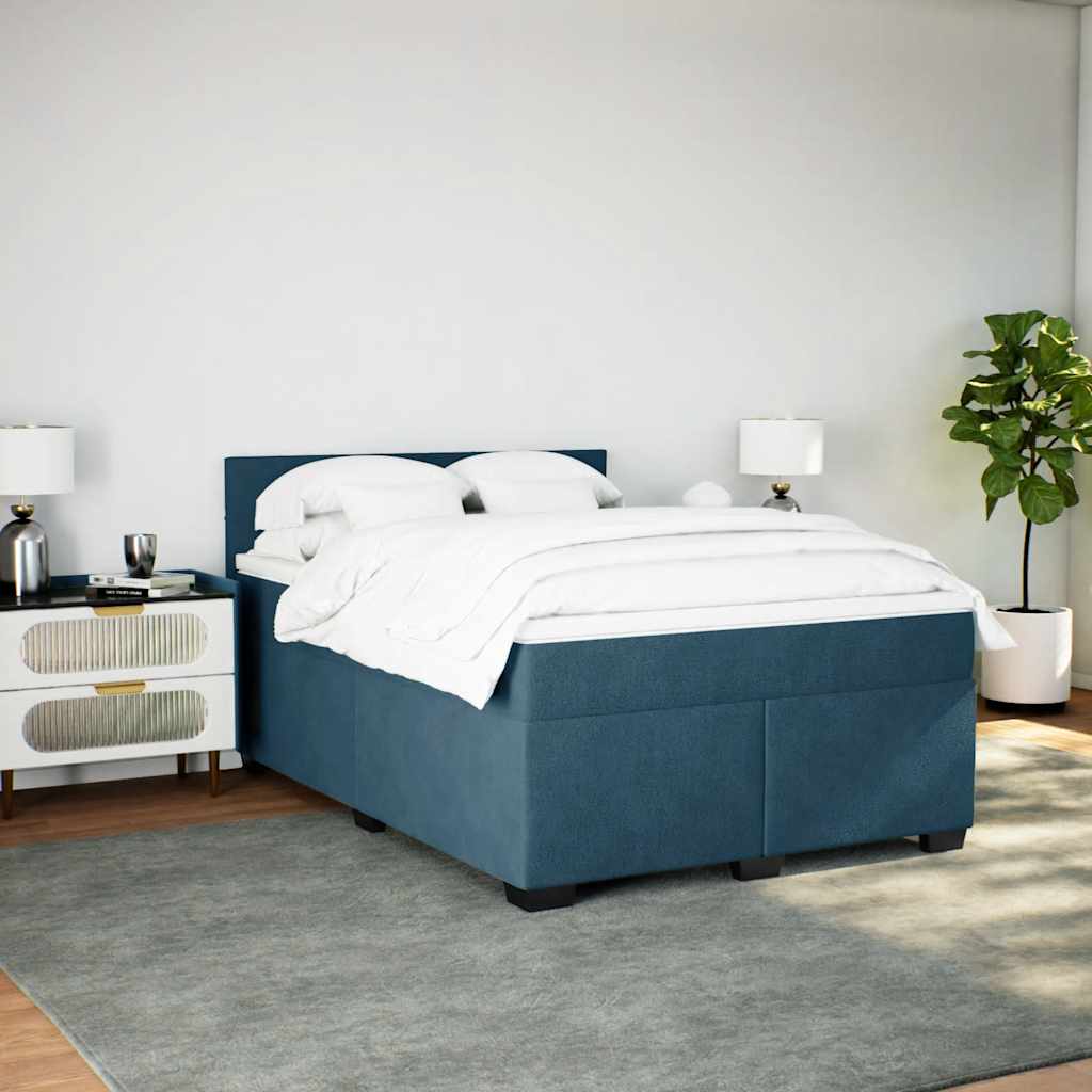 vidaXL Κρεβάτι Boxspring με Στρώμα Μπλε 140x190 εκ. Βελούδινο
