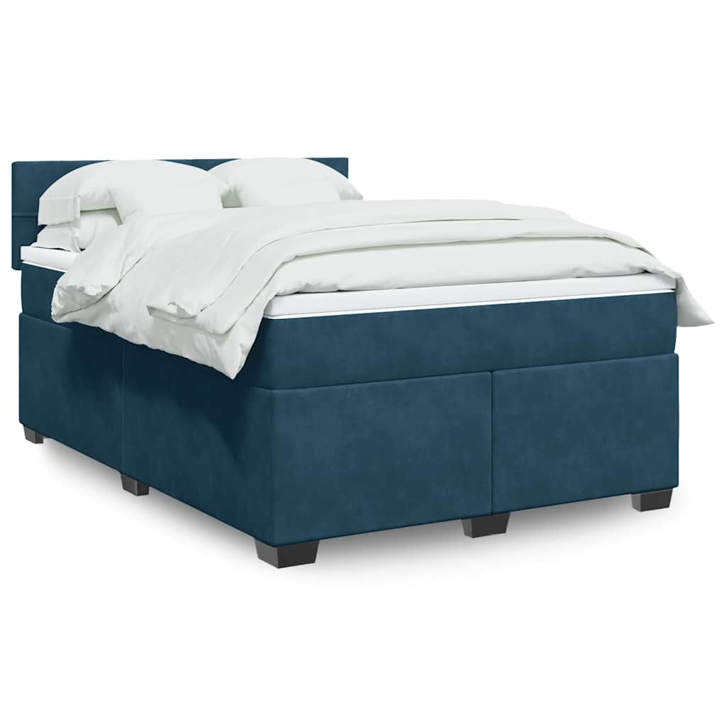 vidaXL Κρεβάτι Boxspring με Στρώμα Μπλε 140x190 εκ. Βελούδινο