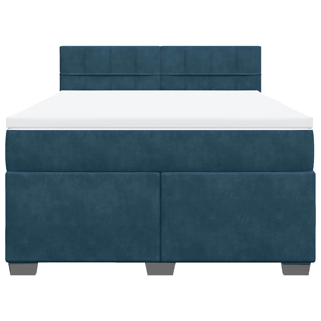 vidaXL Κρεβάτι Boxspring με Στρώμα Μπλε 140x190 εκ. Βελούδινο