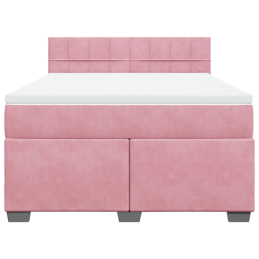 vidaXL Κρεβάτι Boxspring με Στρώμα Ροζ 140x190 εκ. Βελούδινο
