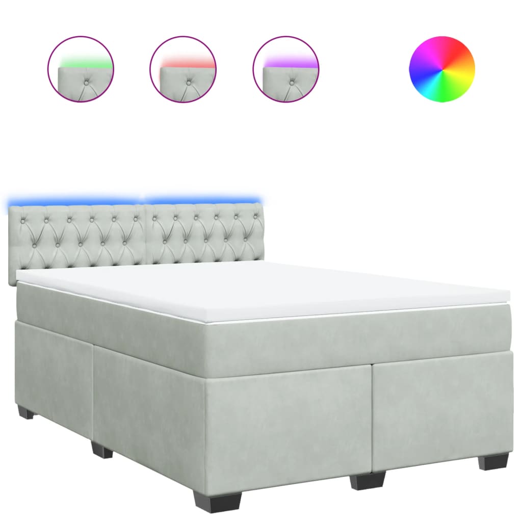 vidaXL Κρεβάτι Boxspring με Στρώμα Ανοιχτό Γκρι 140x190 εκ. Βελούδινο