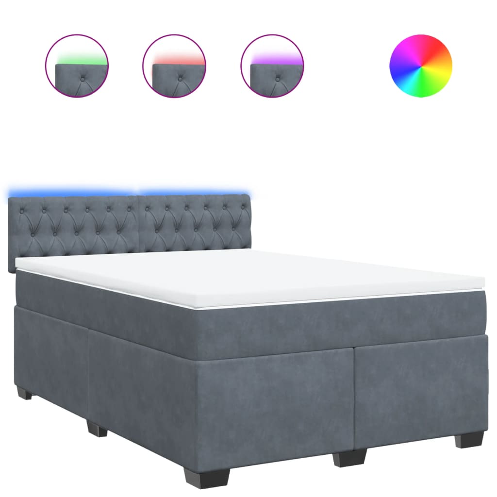 vidaXL Κρεβάτι Boxspring με Στρώμα Σκούρο Γκρι 140x190 εκ. Βελούδινο