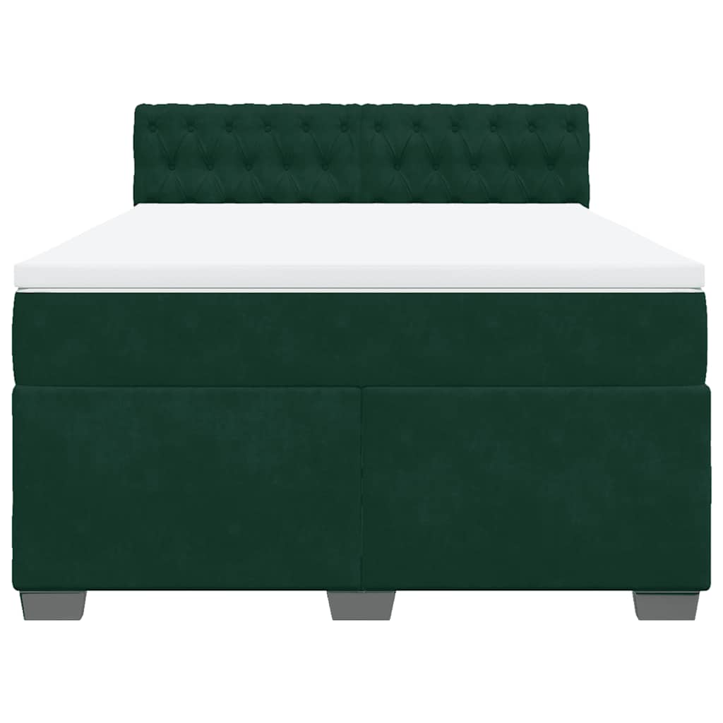 vidaXL Κρεβάτι Boxspring με Στρώμα Σκούρο Πράσινο 140x190εκ. Βελούδινο