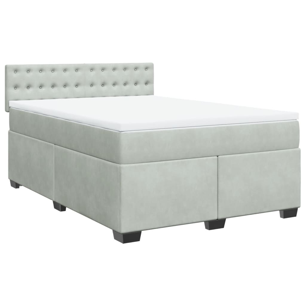 vidaXL Κρεβάτι Boxspring με Στρώμα Ανοιχτό Γκρι 140x190 εκ. Βελούδινο