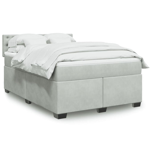 vidaXL Κρεβάτι Boxspring με Στρώμα Ανοιχτό Γκρι 140x190 εκ. Βελούδινο