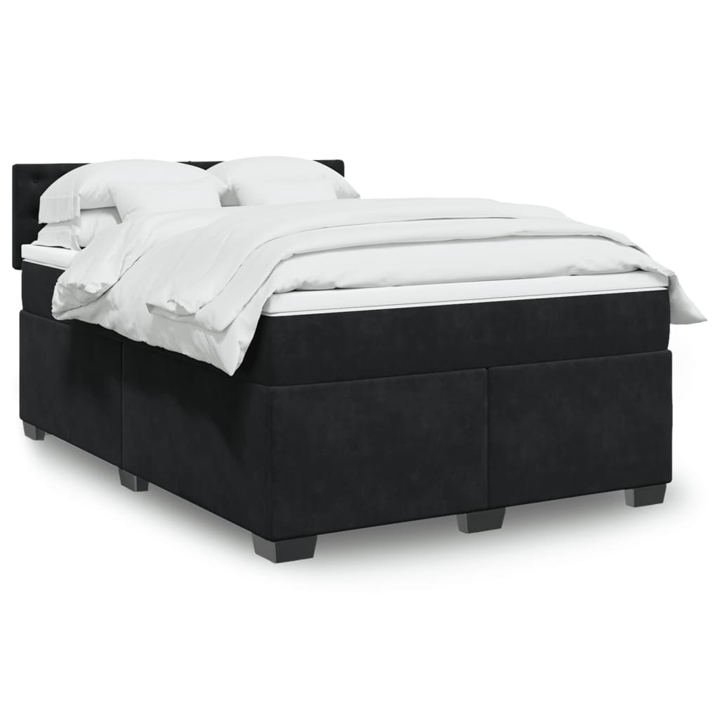 vidaXL Κρεβάτι Boxspring με Στρώμα Μαύρο 140x190 εκ. Βελούδινο