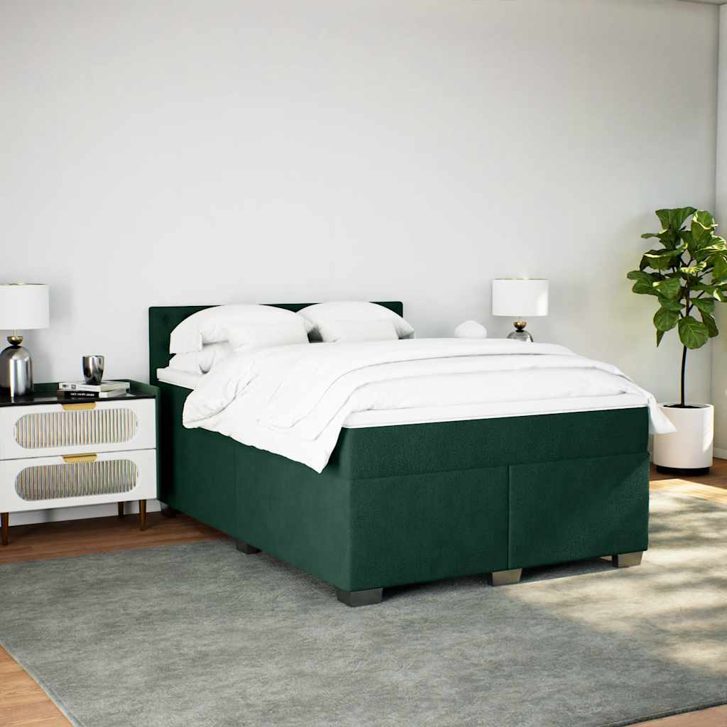 vidaXL Κρεβάτι Boxspring με Στρώμα Σκούρο Πράσινο 140x190εκ. Βελούδινο