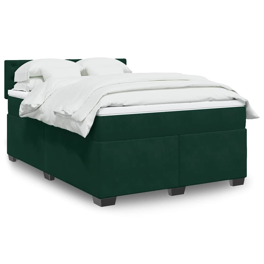 vidaXL Κρεβάτι Boxspring με Στρώμα Σκούρο Πράσινο 140x190εκ. Βελούδινο