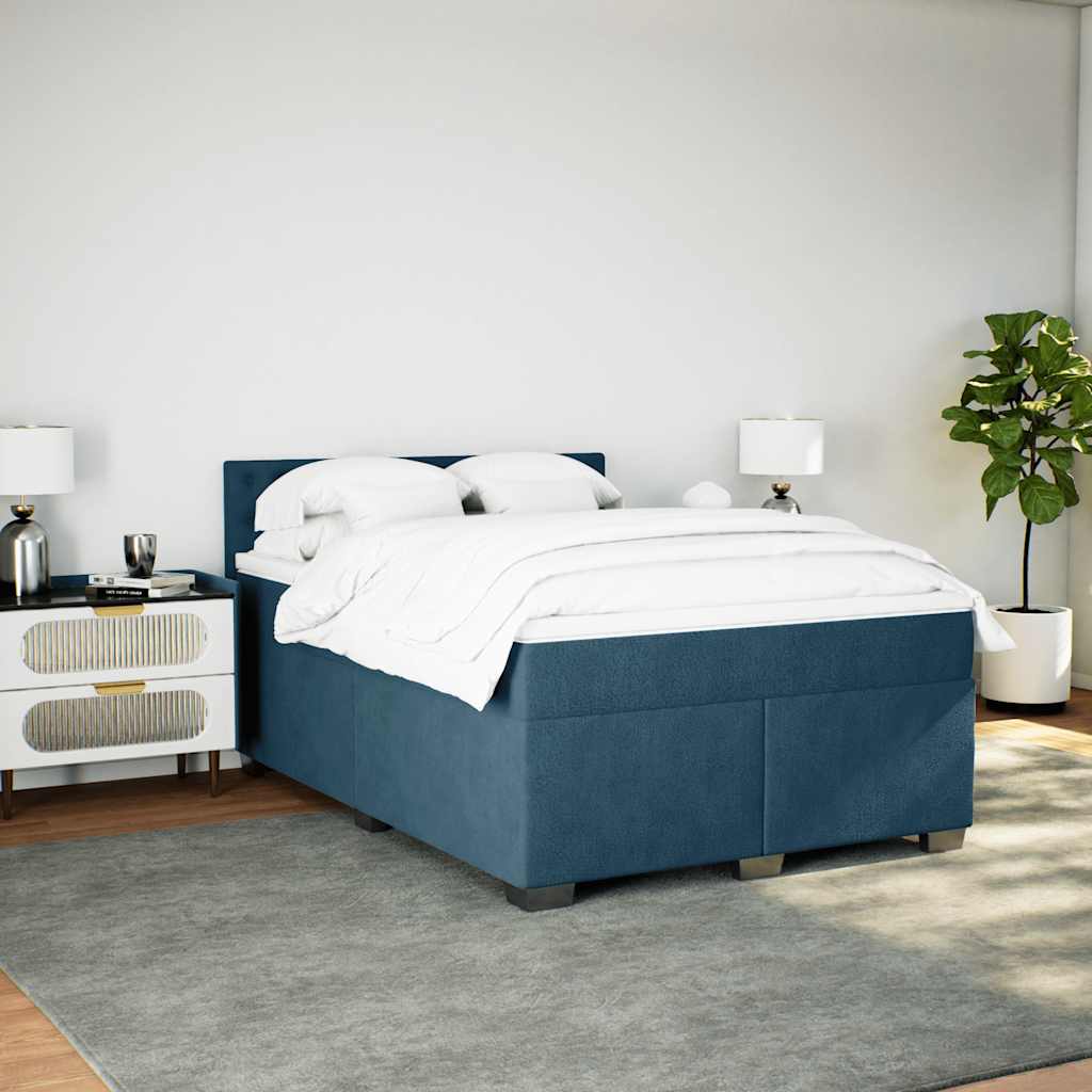 vidaXL Κρεβάτι Boxspring με Στρώμα Μπλε 140x190 εκ. Βελούδινο