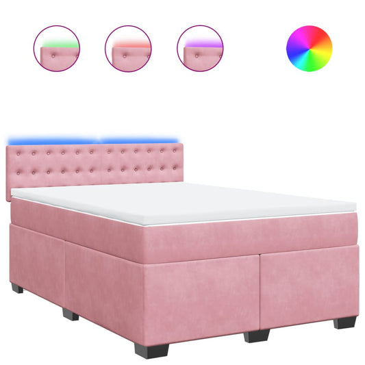 vidaXL Κρεβάτι Boxspring με Στρώμα Ροζ 140x190 εκ. Βελούδινο