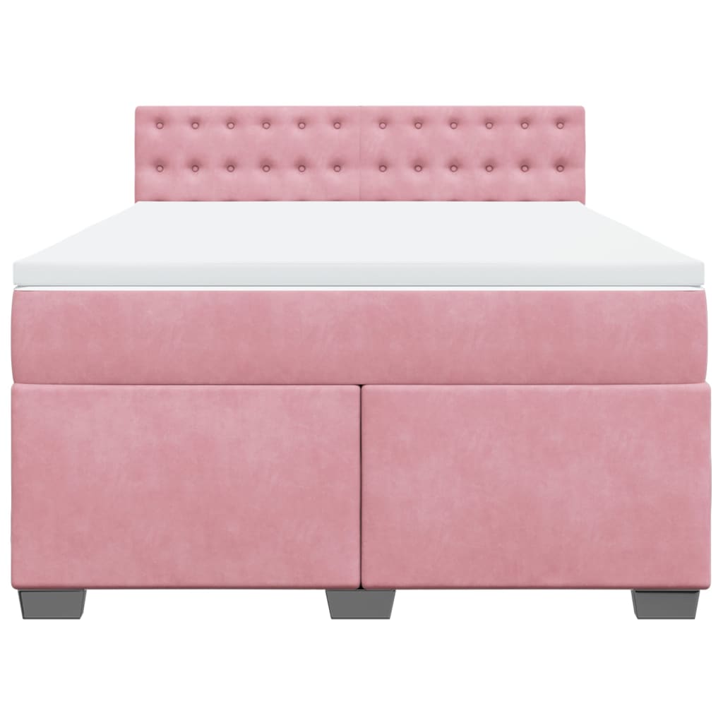 vidaXL Κρεβάτι Boxspring με Στρώμα Ροζ 140x190 εκ. Βελούδινο
