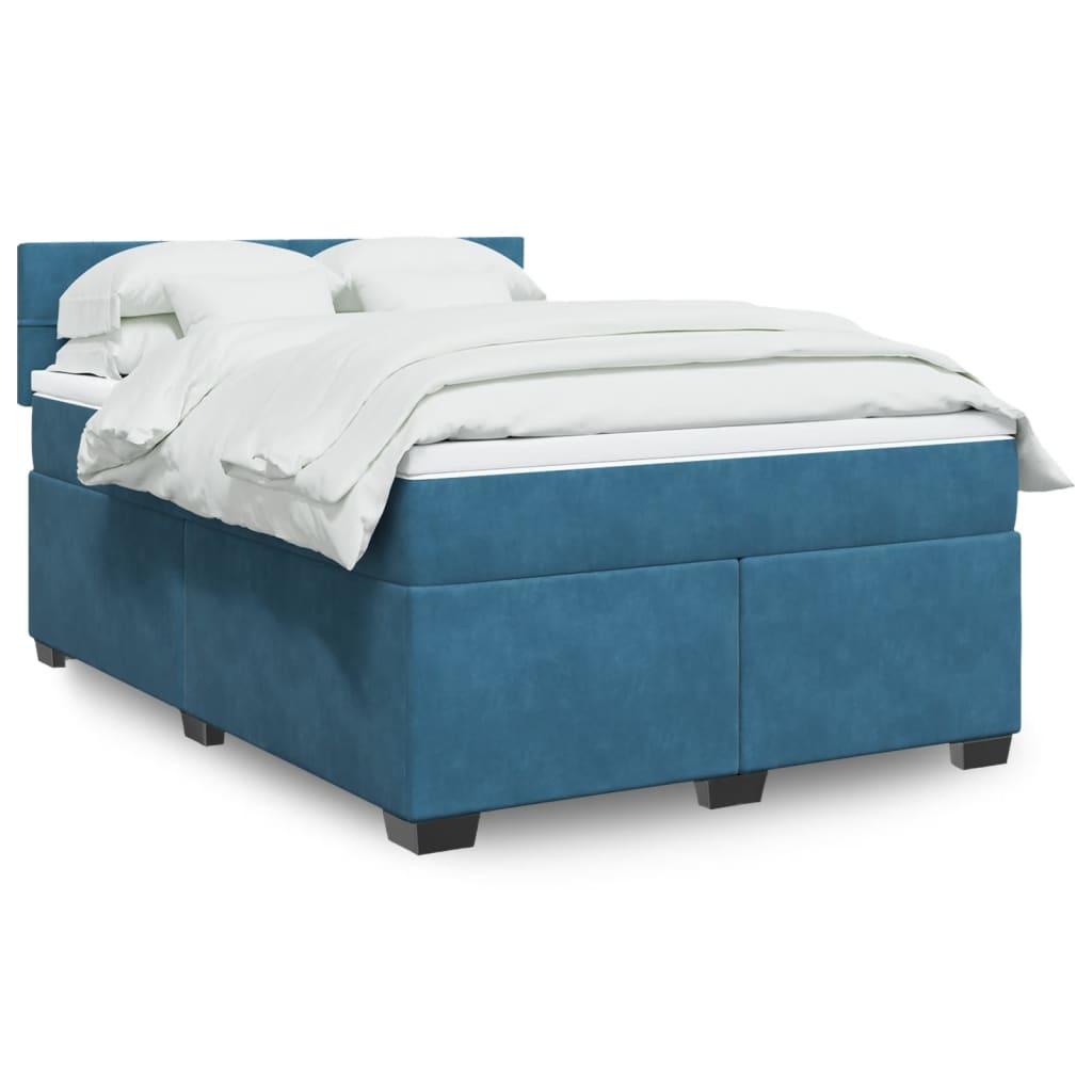 vidaXL Κρεβάτι Boxspring με Στρώμα Μπλε 140x200 εκ. Βελούδινο