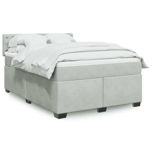 vidaXL Κρεβάτι Boxspring με Στρώμα Ανοιχτό Γκρι 140x200 εκ. Βελούδινο