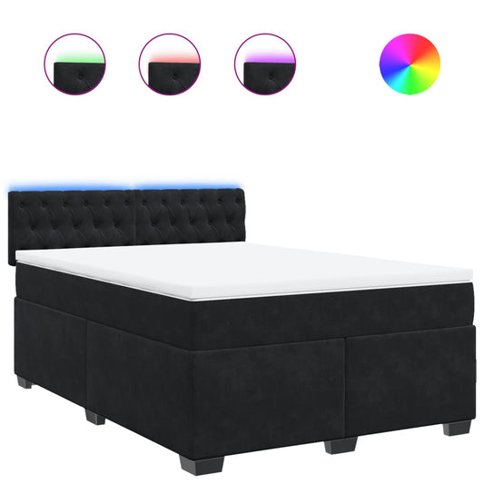 vidaXL Κρεβάτι Boxspring με Στρώμα Μαύρο 140x200 εκ. Βελούδινο