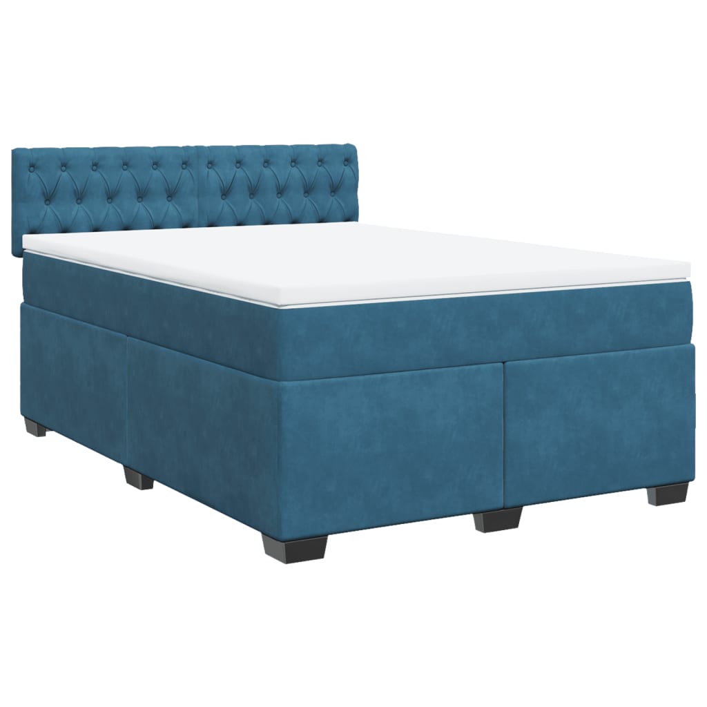 vidaXL Κρεβάτι Boxspring με Στρώμα Μπλε 140x200 εκ. Βελούδινο