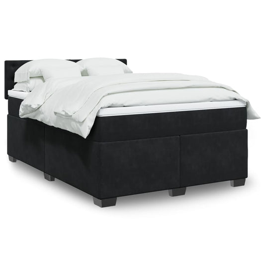 vidaXL Κρεβάτι Boxspring με Στρώμα Μαύρο 140x200 εκ. Βελούδινο