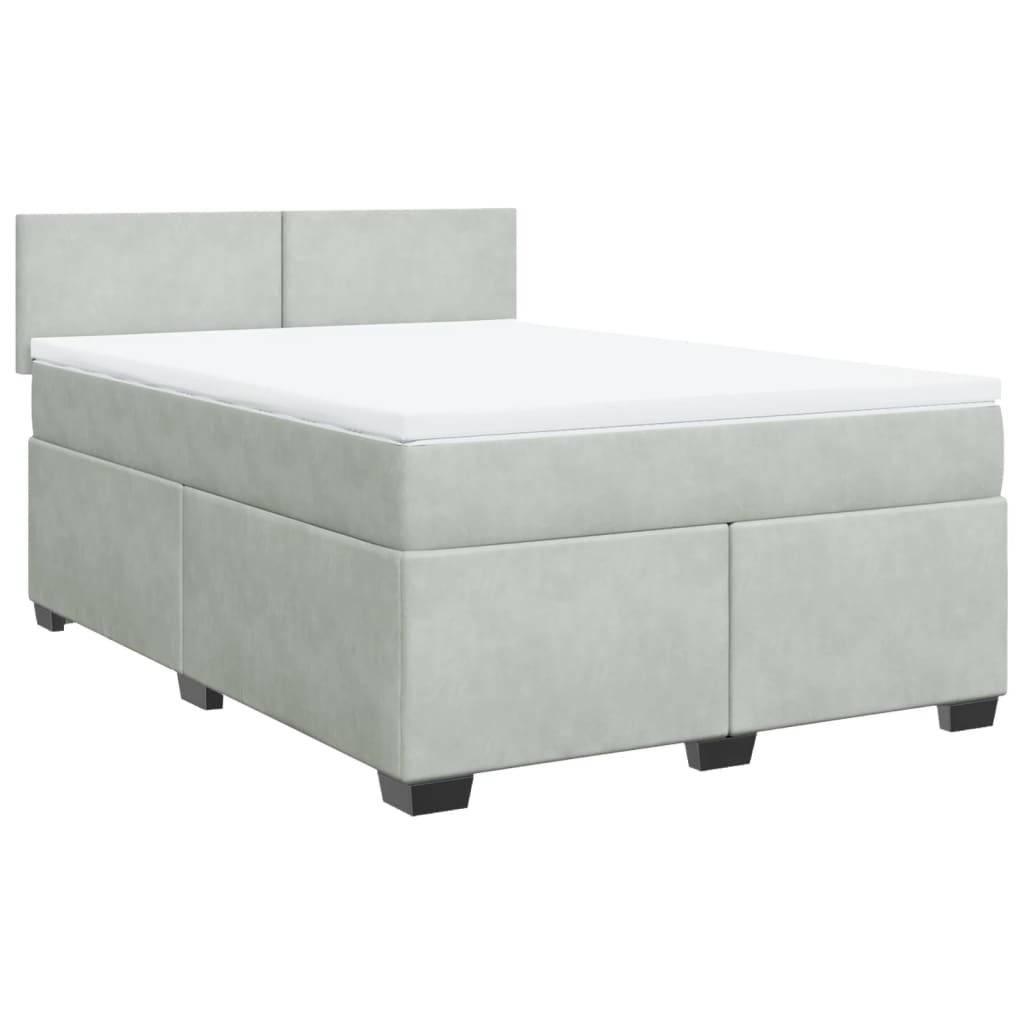 vidaXL Κρεβάτι Boxspring με Στρώμα Ανοιχτό Γκρι 160x200 εκ. Βελούδινο