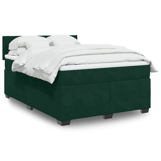 vidaXL Κρεβάτι Boxspring με Στρώμα Σκούρο Πράσινο 160x200εκ. Βελούδινο